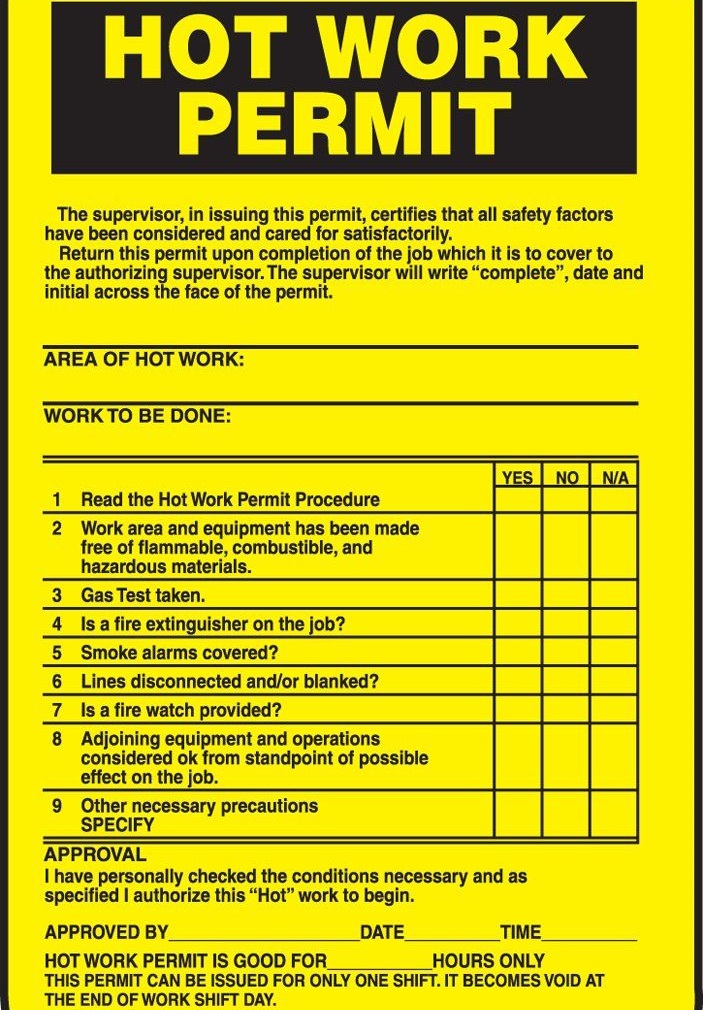 Hot Work Permit System HSE Management Procedure PTW Permit To Work